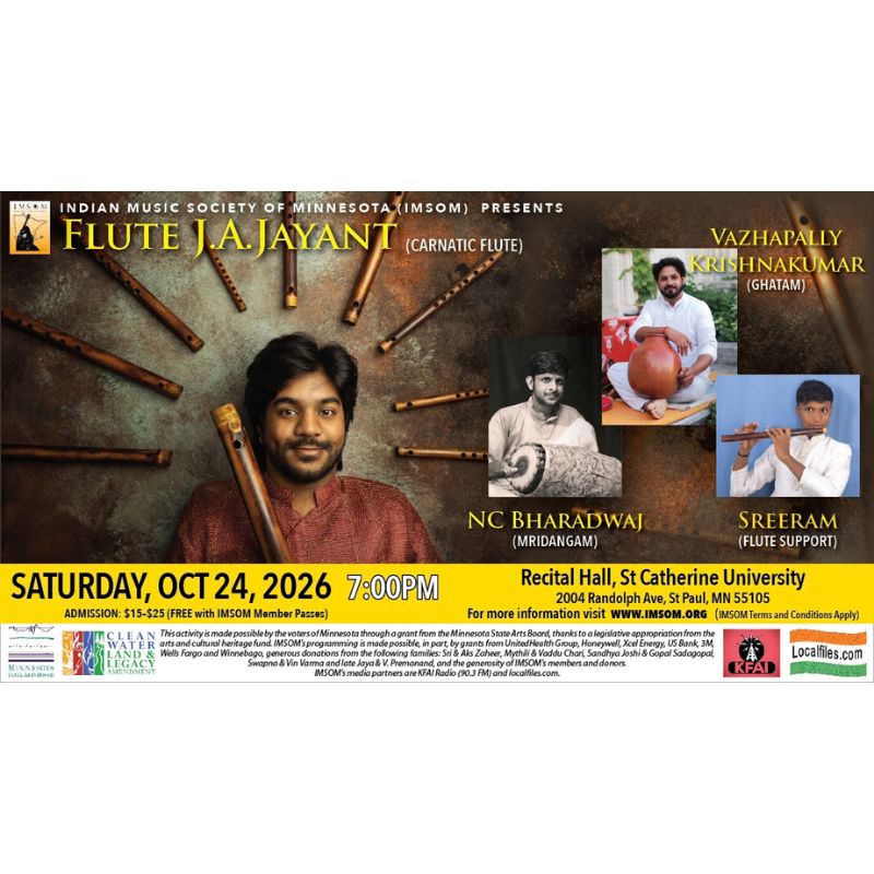 Indian Music Society of Minnesota (IMSOM) Presents: Carnatic Flute Recital by J. A. Jayant & Co.