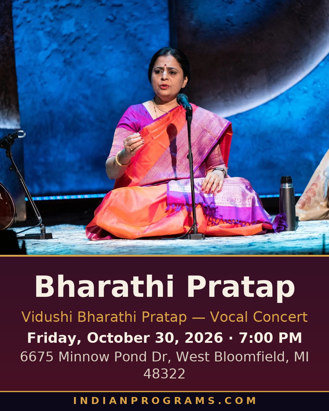 Vidushi Bharathi Pratap Vocal Concert — Komal Rishabh Music Society