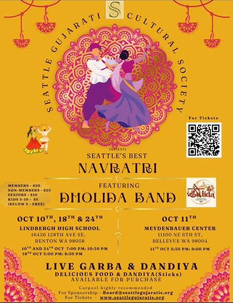 Navratri Garba Night — Sun, Oct 18 (Renton)